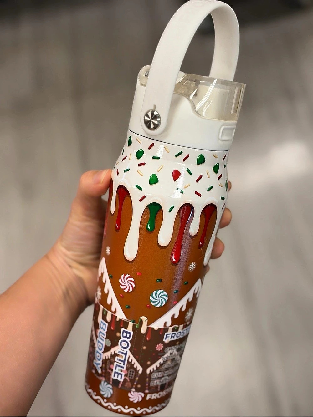 Frost Buddy Bottle Buddy Gingerbread House Water Bottle White & Brown